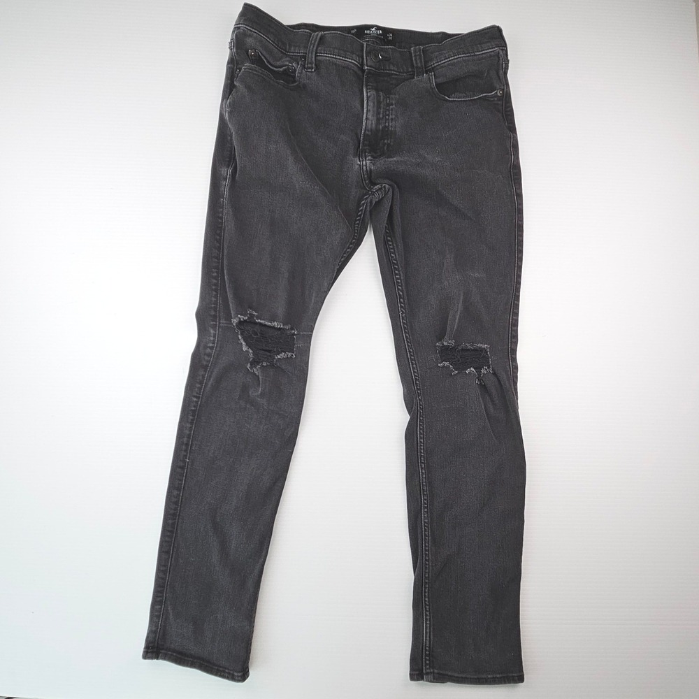 Hollister Advanced Stretch Skinny Jeans Mens 36x32 Distressed Black 331D2306